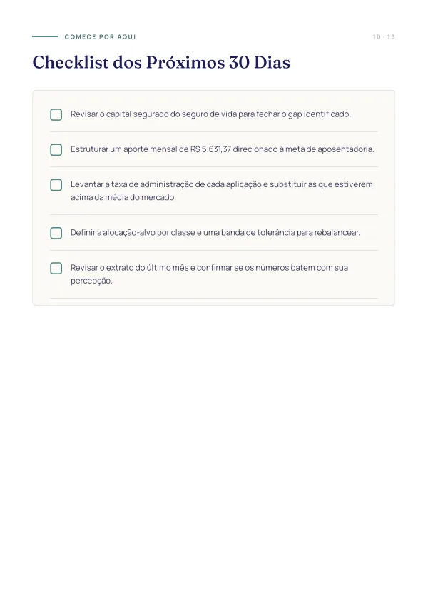 Página do checklist dos próximos 30 dias, com as tarefas em caixas de marcar.